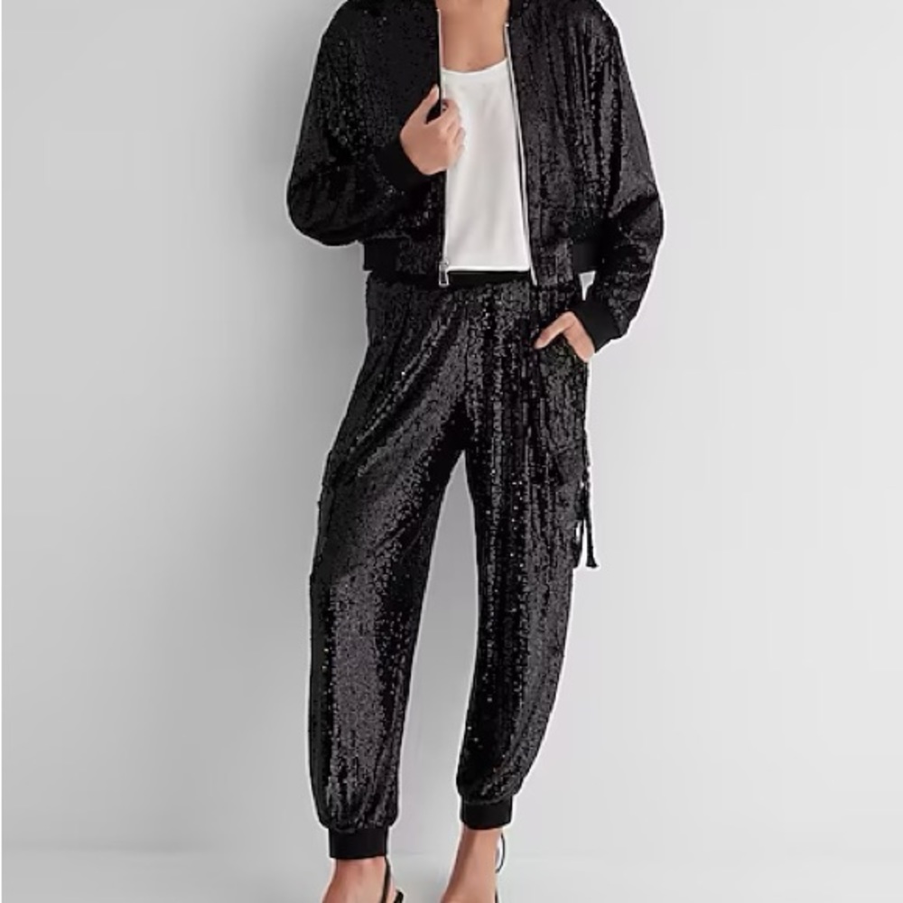 Express Sequin Cropped Bomber Jacket - image 3